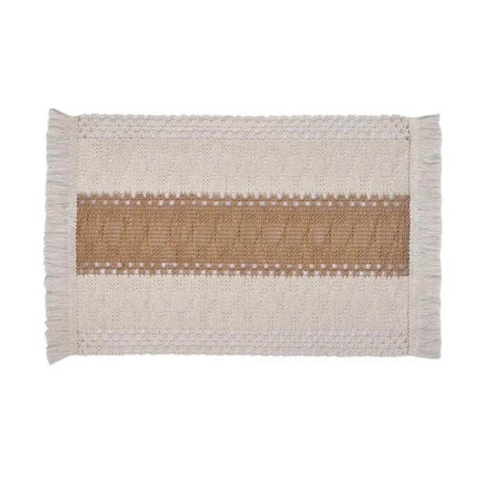 New Woven Color Blocked Striped Fringe Placemat With Cotton Threads On Both Sides 30 * 50cm