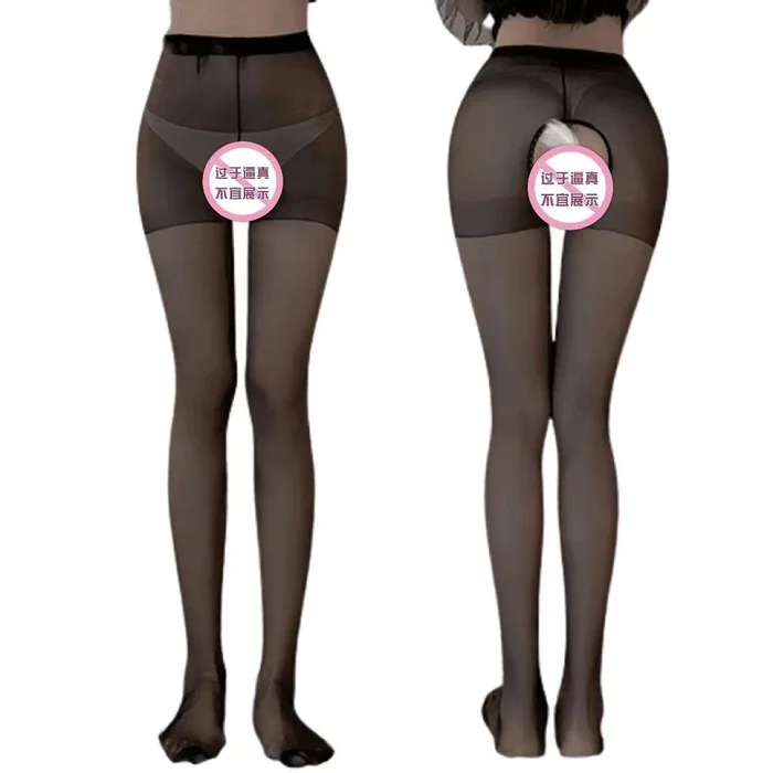 No-drop pantyhose see-through half-body socks black