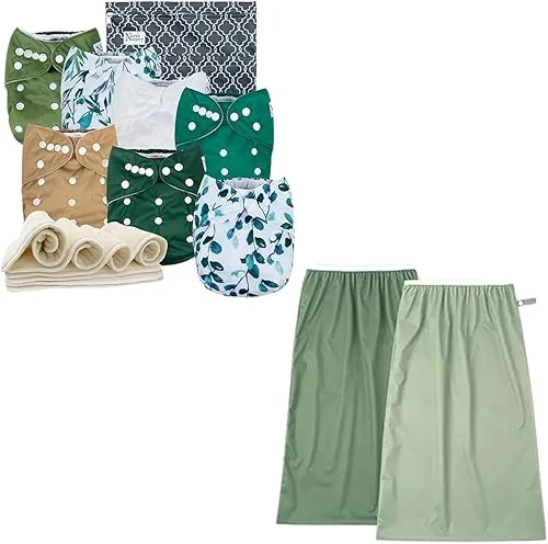 Nora's Nursery Morning Dew Cloth Diapers +Nora's Nursery Pail Liner for Cloth Diapers