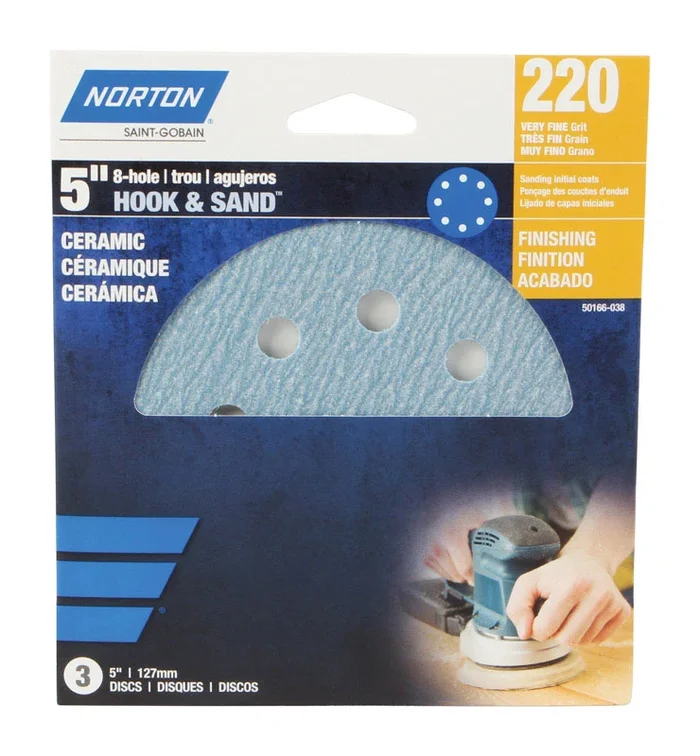 Norton Prosand 5 In. Hook And Loop Sanding Disc 220 Grit Ceramic 3 Pk Fine