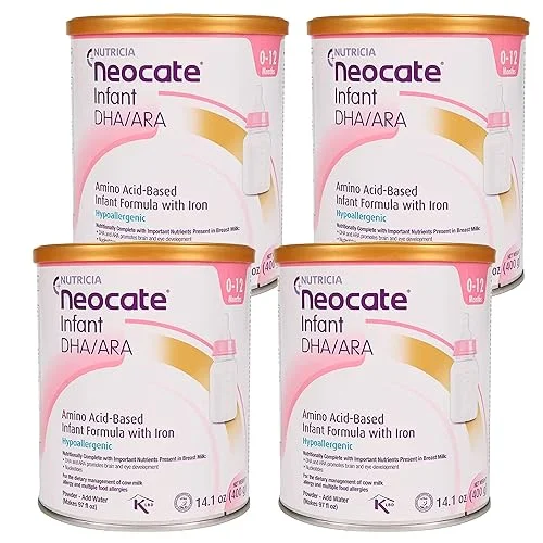 Nutricia Neocate Infant – Hypoallergenic, Amino Acid-Based Baby Formula – Well-Tolerated & Supports Normal Growth – Infant Formula with DHA, ARA & Iron – 14.1 oz can (Pack of 4)