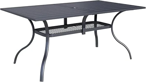 Oakcloud 60’x37′ Patio Dining Table, Outdoor Metal Rectangular Table Patio Furniture Classic Black Table with 1.57′ Umbrella Hole, for Garden Backyard Poolside Deck