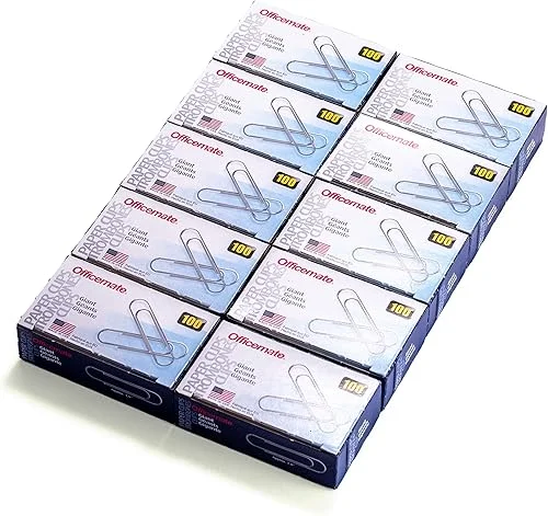 Officemate Giant Paper Clips, Pack of 10 Boxes of 100 Clips Each (1,000 Clips Total) (99914)