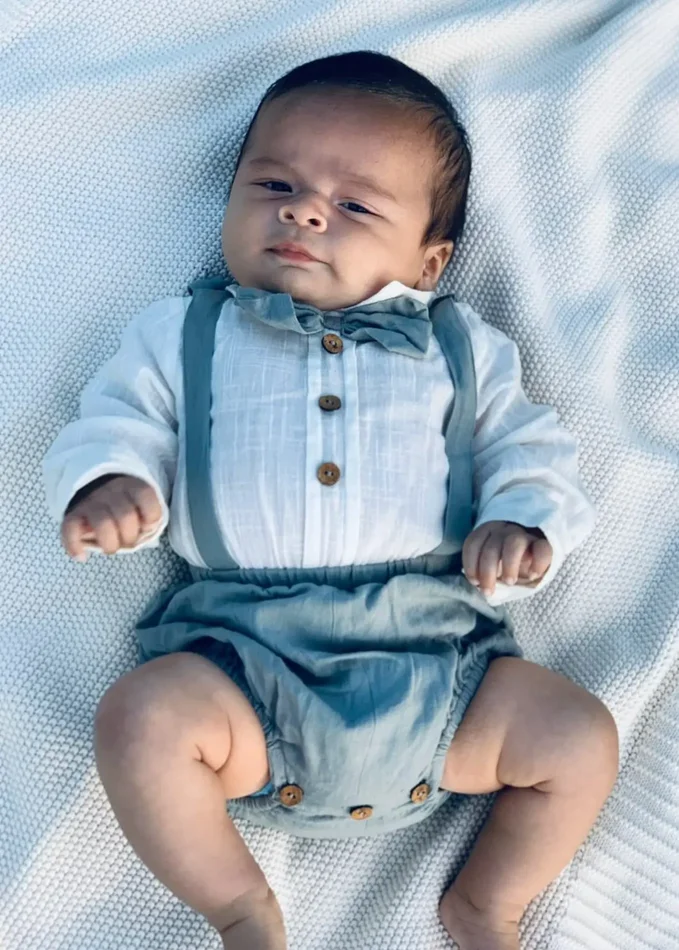 One-Piece Romper & Attached Bow – Grey