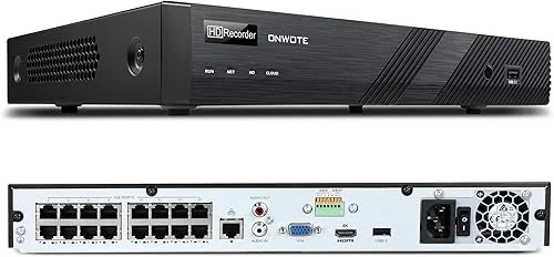 ONWOTE 12MP 16 Channel PoE NVR IP Security Video Audio Recorder, 16CH 12MP/ 8MP/ 6MP/ 5MP Input, 16CH NVR, 2 Storage Bays Support 20TB, 16CH Synchronous Playback
