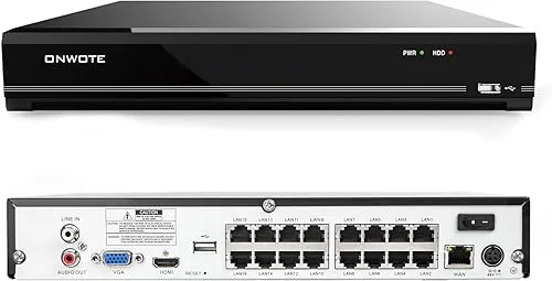 ONWOTE 16 Channel 4K PoE NVR IP Security Video Audio Recorder, 16CH 8MP Input Commercial NVR, 2 HDD Ports Support 20TB, Only Work with ONWOTE Face Recognition Security Cameras