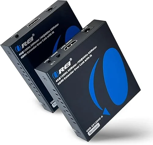 OREI 4K @ 120hz HDMI Over Ethernet Extender Balun – UltraHD 4:4:4 Over Single CAT6/7 Cable with HDR, & IR Control, RS-232 – Up to 100 Ft with CAT6/7 Audio L/R Out (UHD-EX120HZ-K)