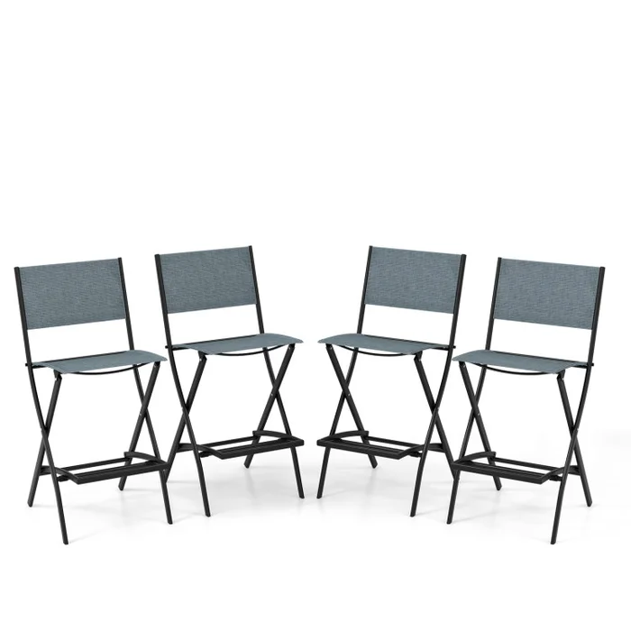 Outdoor Folding Bar Height Stool Set of 4 with Metal Frame and Footrest