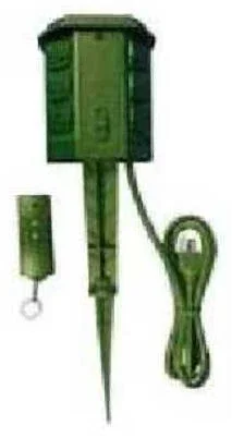 Outdoor Power Stake With Remote Control, Six Outlet Green, Six Foot Cord