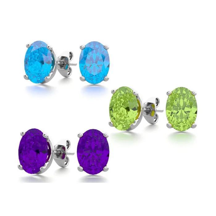 Oval Gemstone Studs in Sterling Silver