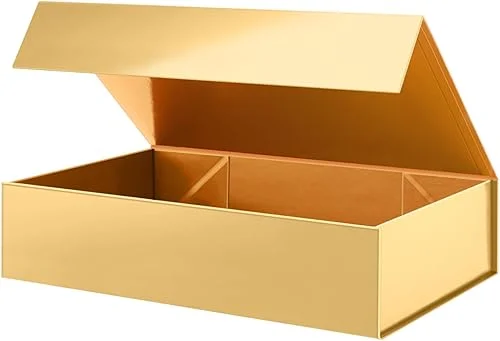 PACKHOME Gift Box 13×9.7×3.4 Inches, Large Gift Box with Lid, Sturdy Shirt Box with Magnetic Lid for Wrapping Gifts (Glossy Metallic White)