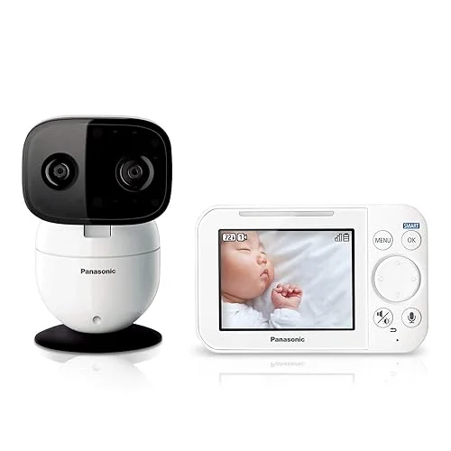 Panasonic Baby Monitor with Camera and Audio, 3.5” Color Video, Extra Long Range, Secure Connection, 2-Way Talk, Soothing Sounds, Remote Pan, Tilt, Zoom – 1 Camera – KX-HN4101W (White)