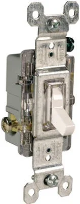 Pass & Seymour Illuminated Toggle Switch, Sp, Grounding, White, 120-volt, 15-amp