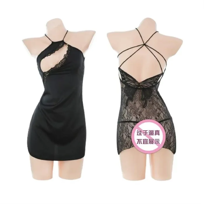 Personalized hollowed-out bare chest and buttocks halter neck dress sexy see-through flirting pure desire erotic1 piece