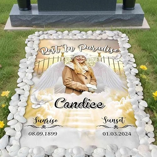 Personalized Waterproof Memorial Grave Cover Custom Photo Name Date Funeral Blanket Rest in Paradise for Cemetery for Your Loved One 1 x 3 Ft