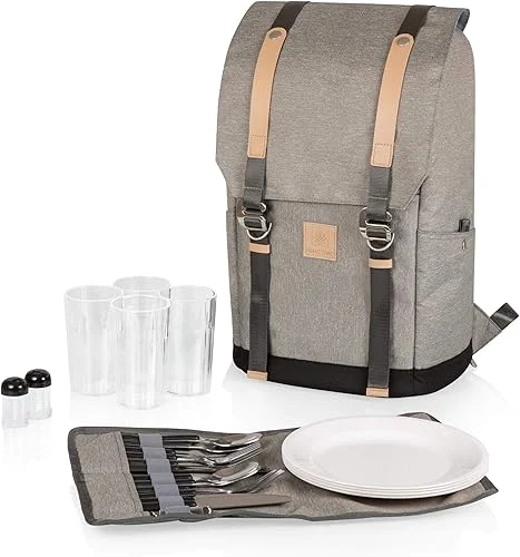 PICNIC TIME – PT-Frontier Picnic Backpack – Backpack Cooler with Picnic Set – Cooler Backpack Picnic Kit, (Heathered Gray)