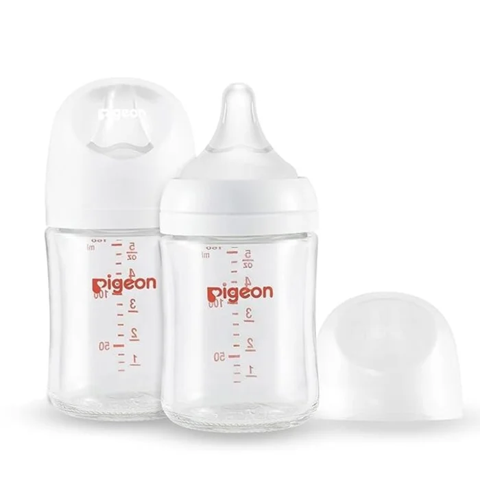 Pigeon Glass Nursing Bottle Wide Neck | Easy To Clean | Heat-Resistant 5.4 Oz (Pack Of 2) Includes 2 SS Nipples (0m+)