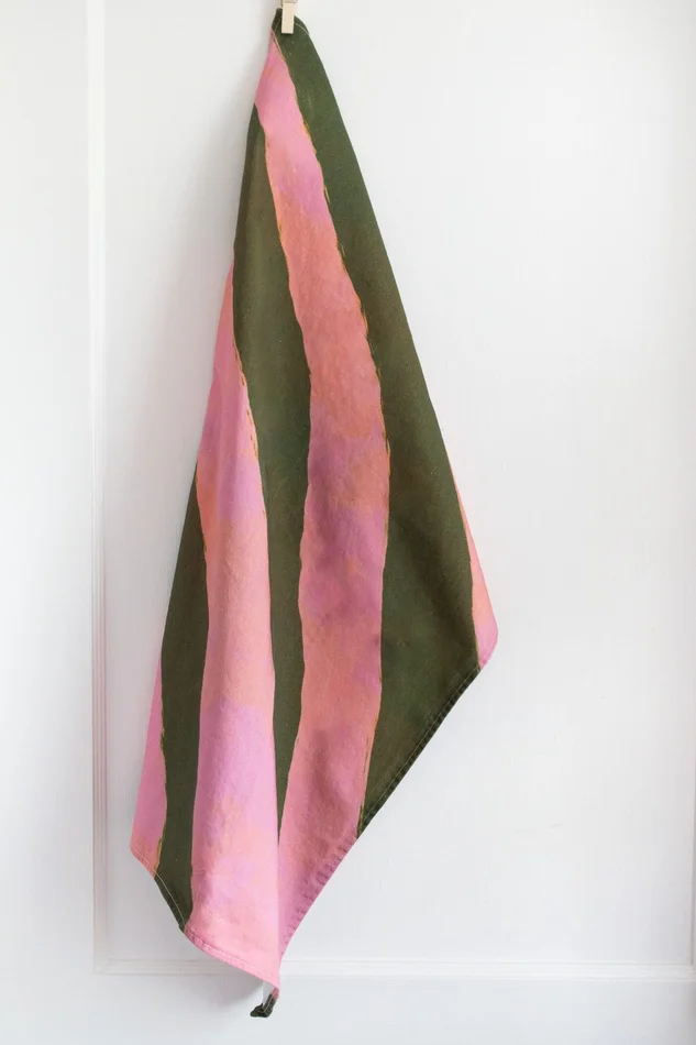 Pink & Green Striped Dish Towel