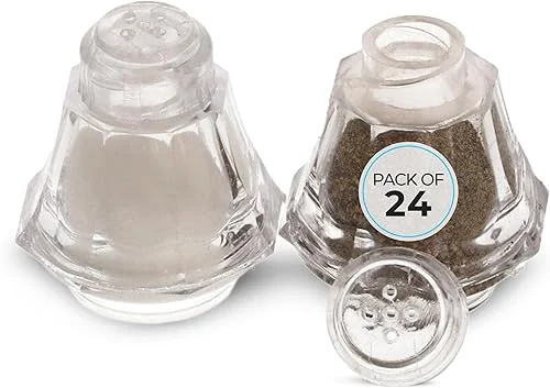 Plastic Mini Salt and Pepper Shakers For Party’s, Restaurants and Wedding’s – 24 Pcs (Clear)