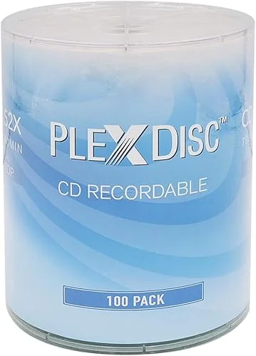 PlexDisc CD-R 700MB 52X Logo Top Blank Discs – 100 Pack | Writable Bulk CDs for Music, Audio, and Data Recording | Ideal for Burning Music & Storage (no Container)
