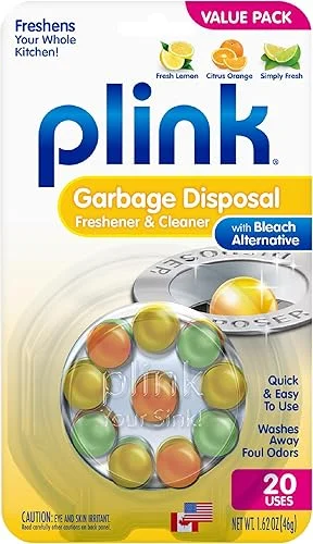 Plink Garbage Disposer Freshener and Cleaner, Sink Disposal Odor Eliminator, Quick and Easy-to-Use Capsules, Septic-Friendly, Citrus Scents, 20 Count Package