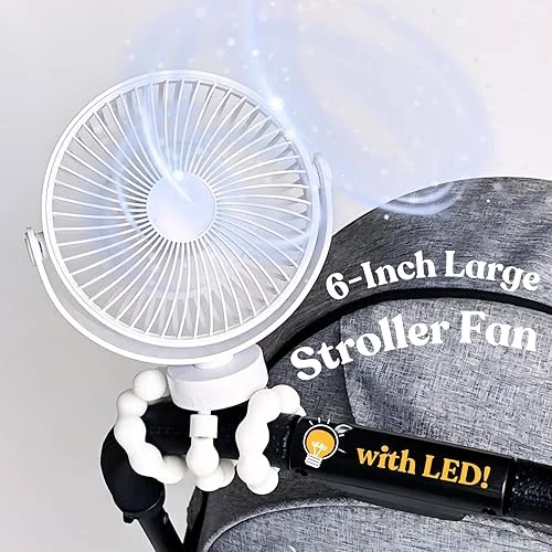 Portable Fan for Stroller – Rechargeable Stroller Fan Clip on for Baby Strollers, Car Seats & More; Stroller Accessories for Cool Outings, 4800 mAh Battery Perfect for Camping, Gym, Beach (Black) 8:19