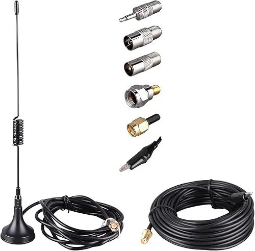 Portable Radio Signal Antenna SMA-Male, Outdoor TV FM Stereo Antenna,33Ft Ultra-Low Loss Coax Signal Extension Cable with 6pcs Universal Antenna Adapter for FM Radio Portable TV