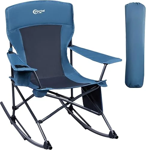 PORTAL Outdoor Rocking Chair Camping Folding Portable Rocker with Cup Holder Side Pocket Carry Bag, Support 300LBS (Midnight Blue)