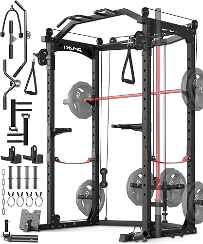 Power Cage, Multi-Functional Power Racks for Home Gym with Cable Crossover System, 1600LBS Weight Capacity Fitness Squat Rack for Strength Workout with More Training Attachment