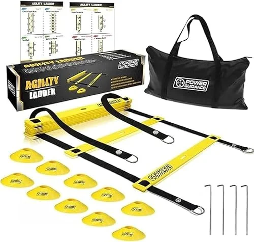 POWER GUIDANCE Agility Ladder (20 Feet) with Cones for Speed Agility Training & Quick Footwork Exercise – Soccer & Football Training Equipment for Adults, Youth & Kids