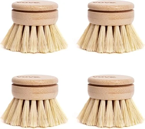 Premium Bamboo Dish Brush Replacement Heads – Pack of 4 | Natural Fiber | Eco-Friendly | Plastic Free | Sustainable | Compatible with Vove Bamboo Dish Brush | Wooden Dish Brush | Long Lasting