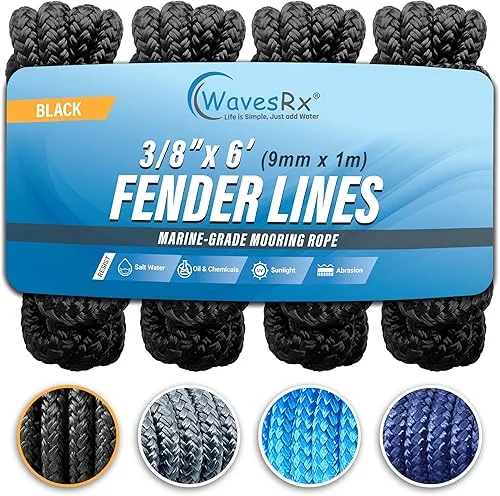 Premium Fender Line | Double Braided Nylon Marine Mooring Rope for Boats, Pontoons, Jet Skis & PWC | Low Stretch and High Shock Absorption, Spliced Eyelet + Free Storage Bag