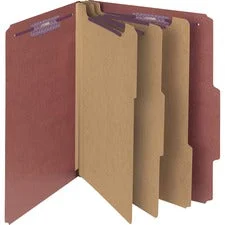 Pressboard Classification Folders, Eight Safeshield Fasteners, 2/5-cut Tabs, 3 Dividers, Letter Size, Red, 10/box