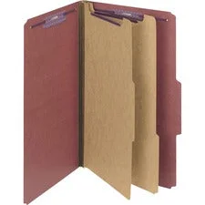 Pressboard Classification Folders, Six Safeshield Fasteners, 2/5-cut Tabs, 2 Dividers, Legal Size, Red, 10/box