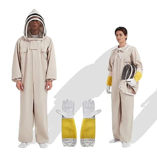 Professional Bee Suit for Men Women, Big Boys Big Girls Beekeeping Suit Beekeeper Suit with Glove &Ventilated Hood(S- 4'6′-4'8′)