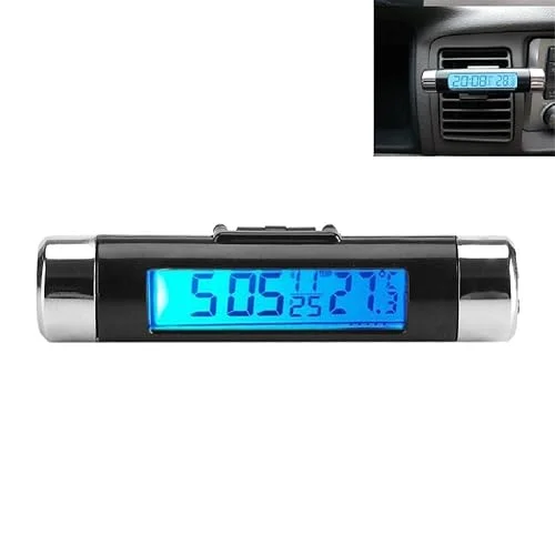 Pssopp Display Digital Clip-on Car Clock Thermometer Temperature Meter Gauge Automotive Clock Monitor with Backlight for Truck Car(Blue Back Light)