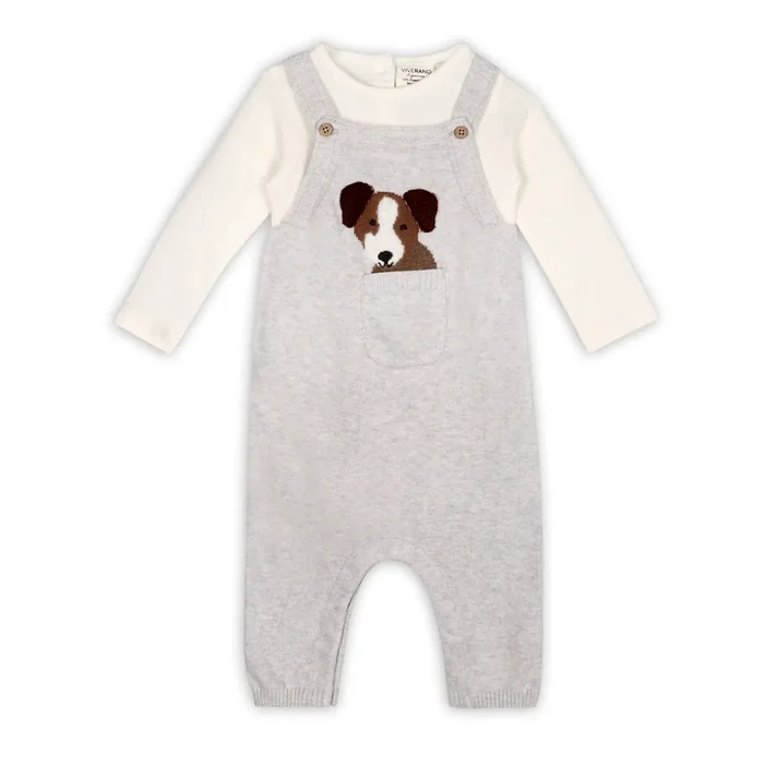 Puppy Dog 3D Pocket Sweater Knit Baby Overall Set (Organic)