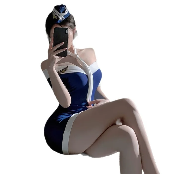 Pure beauty romantic stewardess set uniform temptation sexy pure desire strapless package hip dress 1pc