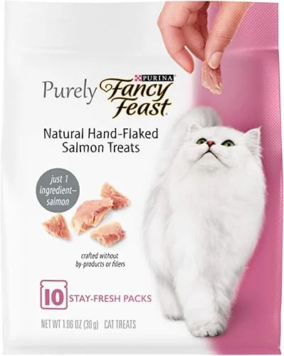 Purina Fancy Feast Natural Cat Treats, Purely Natural Hand-Flaked Salmon – (Pack of 5) 10 ct. Pouches