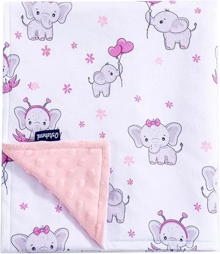 QSTEHEML Baby Blanket Neutral,Super Soft Elephant Minky Blanket Unisex,Baby Gifts for Girls Boys,Double Layer with Dotted Backing, Newborn Blankets for Crib Stroller (Elephant, 30 * 40inch)