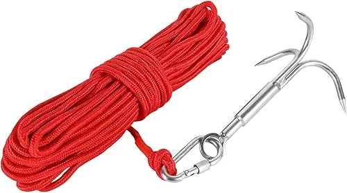 QTLCOHD Grappling Hook with 65FT Rope 3-Claw Stainless Steel Grappling Hook Heavy Duty Anchor Hook Outdoor Grappling Hook Launcher with Carabiner for Hiking Tree Limb Removal