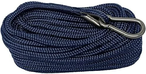 RainierSupplyCo Boat Anchor Rope – Double Braided Marine Rope Anchor Line – 50 ft x 1/4 Inch Nylon Boating Line with 316 Stainless Steel and Heavy Duty Marine Grade Bow Shackle – Navy Blue