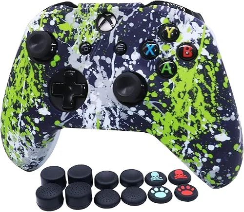 RALAN Controller Skin for Xbox One, Anti-Slip Silicone Controller Cover Protector Case Compatible for Xbox 1 Wireless/Wired Gamepad Joystick with 4 Thumb Grips Caps and Black Pro Thumb Grip x 8