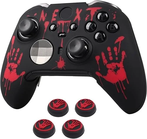 RALAN Laser Blood Handprint Design Controller Skin with 4 Thumb Grips for Xbox Elite Wireless Controller Series 2 Core, Anti-Slip Silicone Controller Cover Protector Case