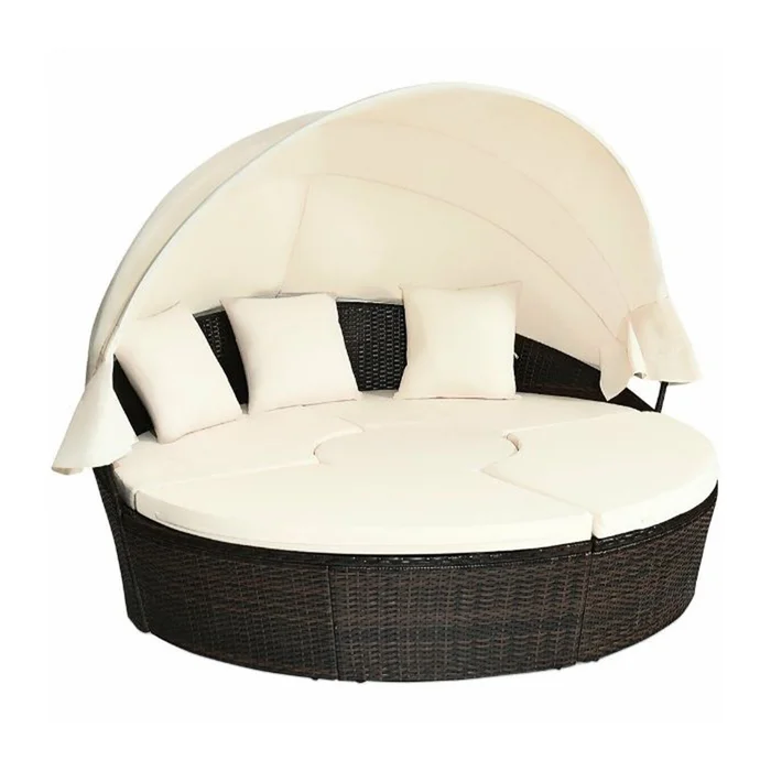 Rattan Adjustable Cushioned Canopy Daybed
