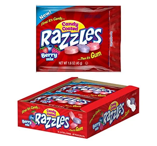 Razzles Assorted Berry Mix Flavors Candy Gum Resealable Bag – 24 Count Pack