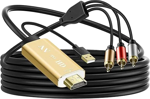 RCA to HDMI Converter for Smart TV – Composite AV to HDMI 1080P Aluminum Alloy Video Audio Adapter for VCR/DVD/VHS Player/Roku/PS2 Game Console/N64/Wii – 6 Feet (Golden)