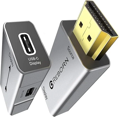 Reborn HDMI to USB C Adapter 4K 60Hz | Uni-Directional HDMI Source to USB-C Display Adapter for AR Glasses XREAL One、Air 2 Pro/VITURE Pro/RayNeo Air 2s/Rokid,PS5,Portable Monitors – 1 Pack