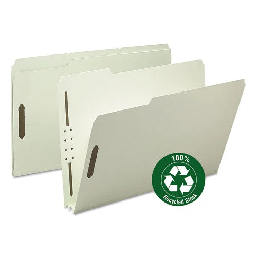 Recycled Pressboard Fastener Folders, 2″ Expansion, 2 Fasteners, Legal Size, Gray-green Exterior, 25/box