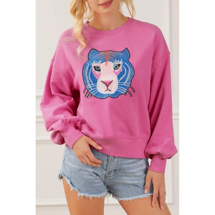 Regina Chic Tiger Embroidered Casual Sweatshirt